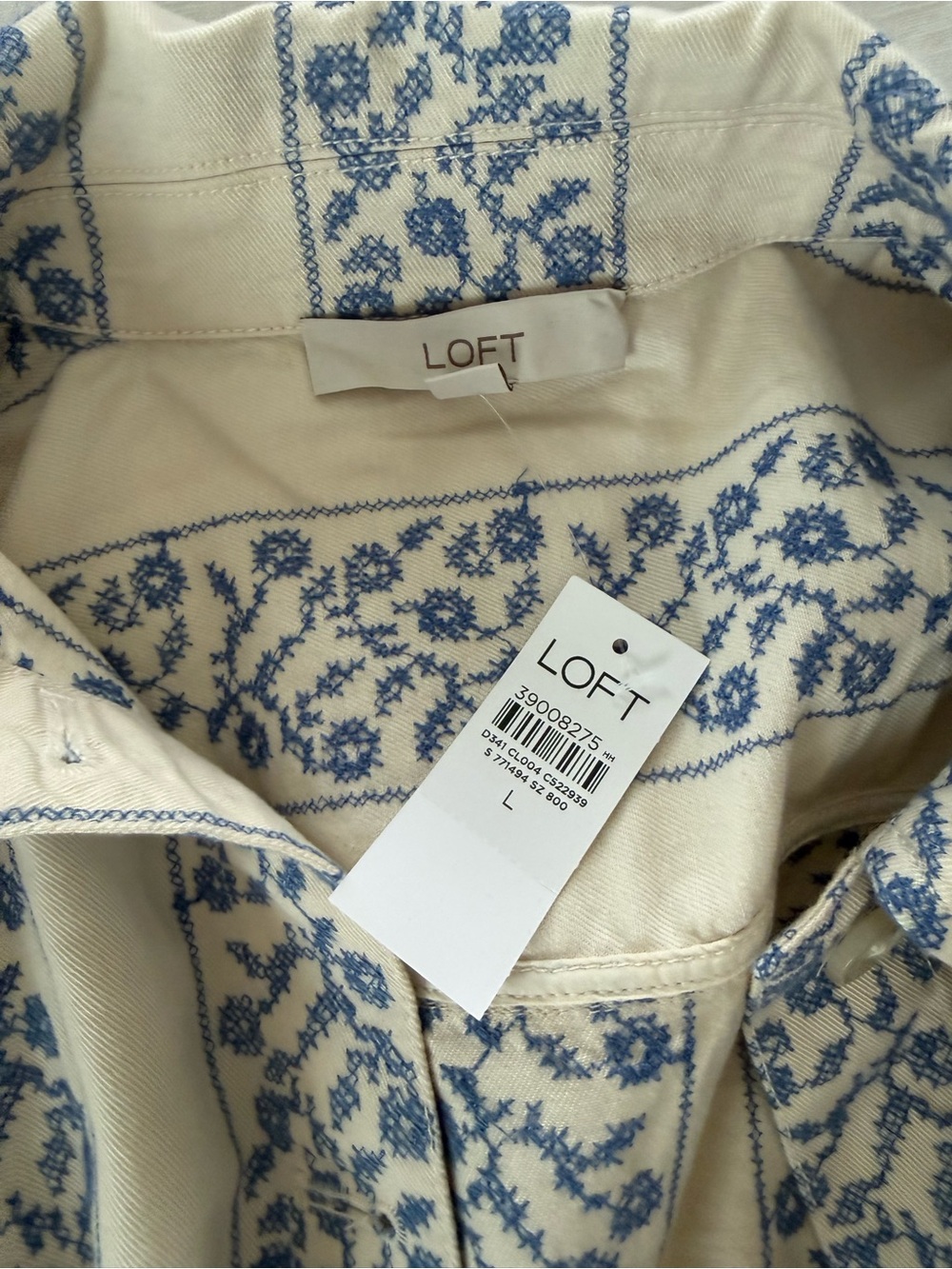 Loft Women’s Cream & Blue Patterned/Floral Chore Jacket NWT - Picture 8 of 8